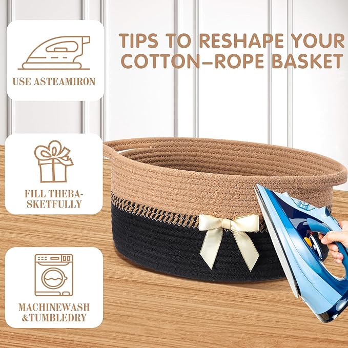 Colingmill 1 Set Woven Empty Basket for Gift,Black Brown | with Cellophane Wrap Set, 14 x 10 x 5.5 Inch, Medium Decorative Gift Basket, Cotton Rope Storage Box, Home Decor
