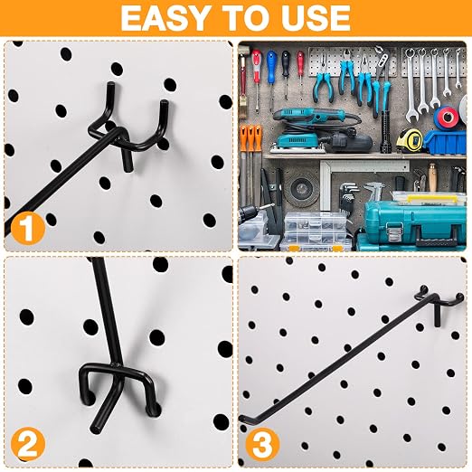 100 Pcs Peg Board Shelving Hooks Stainless Steel Hanging Board Pegs Wall Display Hooks Bulk for 1/8 1/4 Garage Storage Organizer Accessories (10 Inch,Black)