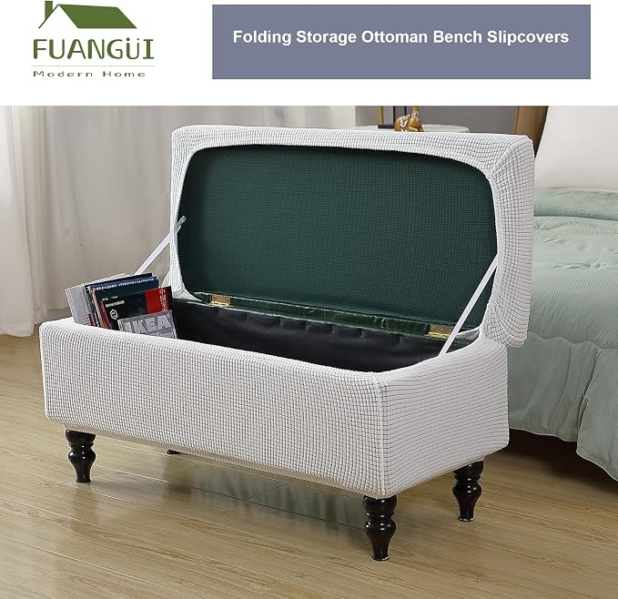 FUANGUI Ottoman Cover Slipcovers Rectangular Folding Stretch | Storage Bench Footrest Sofa Stool Covers Footstool Protector with Elastic Bottom, Removable Washable,Medium