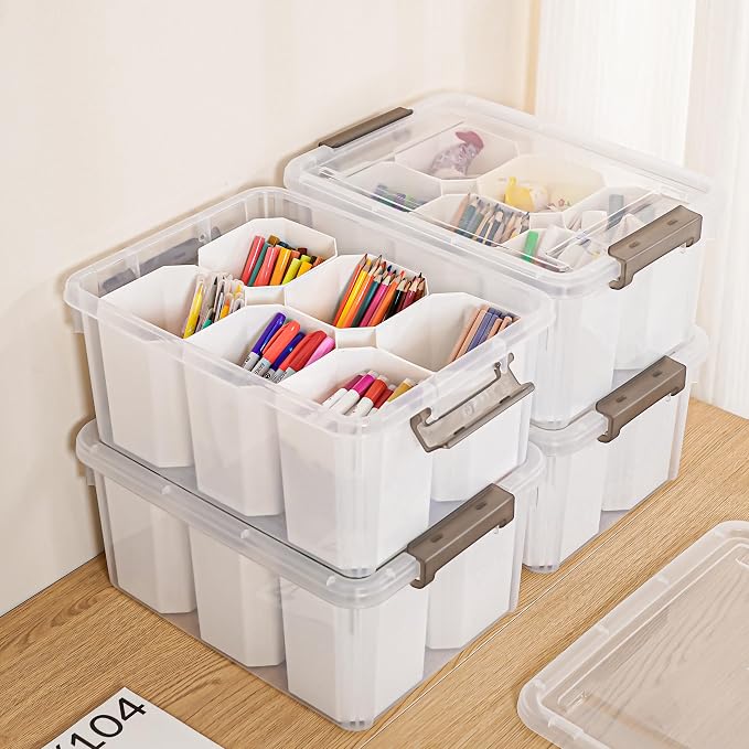 Citylife 17 QT Plastic Storage Bins Clear Storage Box with Lids Multipurpose Stackable Storage Containers for Organizing Tool, Craft, Crayon, 4 Packs
