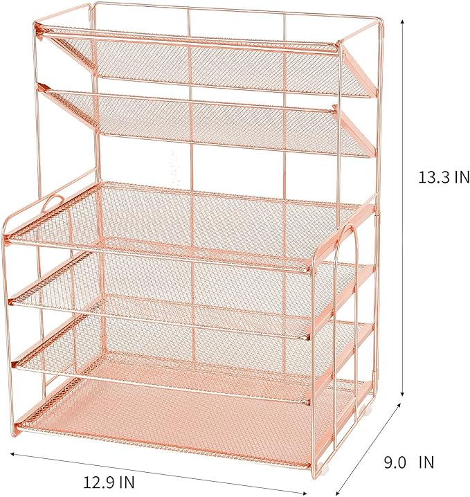 OPNICE Desk Organizers and Accessories, 6-Tier Letter Tray Paper Organizer, Desktop File Organizer, Office Desk Accessories for Office Supplies (Rose Gold)