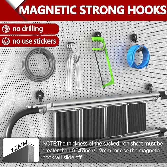 3-H Heavy Duty Magnetic Hooks, Large Magnet Hooks,4 Pack Gray | No-Drill Tool Holder for Garage,Power Drill,Garden Tools,Hose Storage