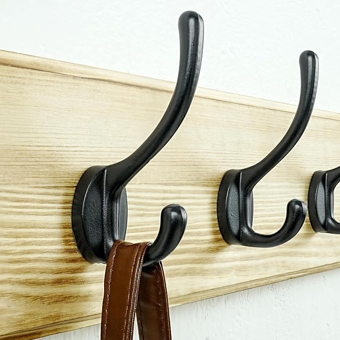 Coat Rack Wall: Patented, Heavy-Duty, 5-Double-Hooks Wooden Wall Mounted Coat Rack Coat Hanger Hook Rail for Winter Coats Hat Jacket Clothing, Light Brown, Pack of 2