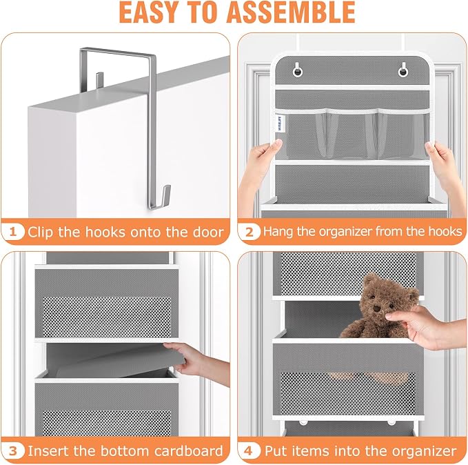 Over The Door Organizer Storage Large Capacity Hanging Bedroom Storage | 6 Shelves, Detachable, 40 LB Capacity, Mesh Design, Clear Window, Sturdy, Storage Organizer for Nursery, Pantry & Closet