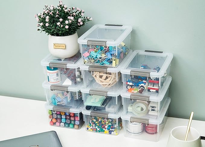 Citylife 6Packs 1.3Qt Small Storage Bins with Lids,Stackable Clear | Plastic Containers for Beads, Buttons, Sewing Supplies, Office Supplies and Small Toys