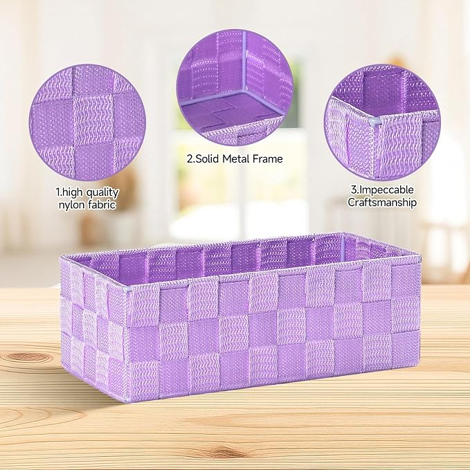 Posprica Woven Storage Baskets for Organizing, Small Black Baskets Cube Bin Container Tote Organizer Divider for Drawer, Closet, Shelf, Dresser, Set of 4(Purple)