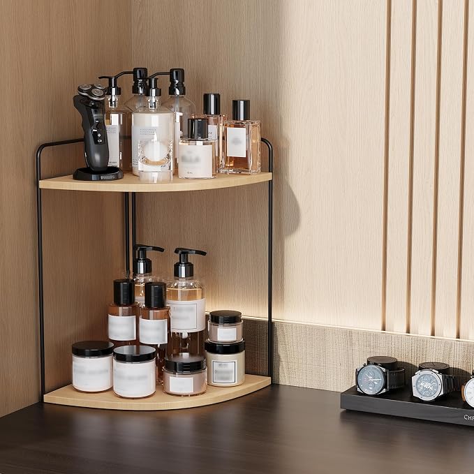 Bathroom Counter Organizer, Vanity & Makeup Countertop Organizer | Corner Bathroom Counter Organizer, Bathroom Sink Organizer, Bathroom Counter Shelf, Countertop Organizer, Corner Desk Shelf