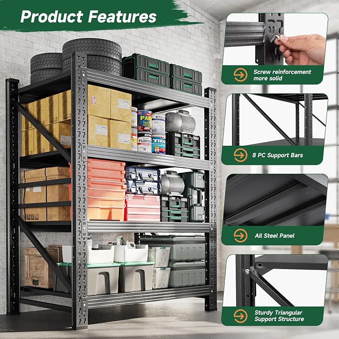 Letaya 2000LBS Storage Shelves Heavy Duty,60" H Garage Shelving Units, 4 Tier Adjustable Utility Rack Shelf,Large Metal Industrial Shelves,for Shop,Warehouse,Basement,Black (40" W x 20" D x 60" H)