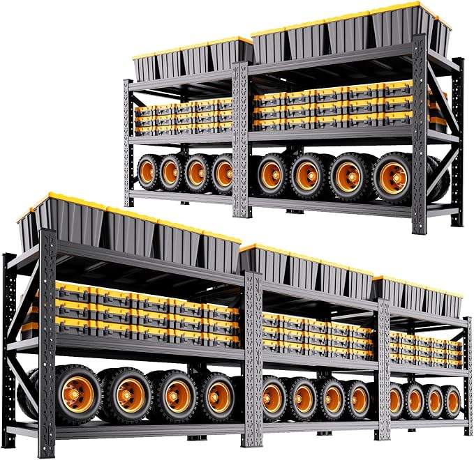 5 Pack Heavy Duty Metal Garage Shelving, 59" Wx20 Dx54.3 H, 3-Tier Adjustable Storage Shelves for Garage Storage, Industrial Metal Shelving & Shelves Organizer for Warehouse, Workshop & Home