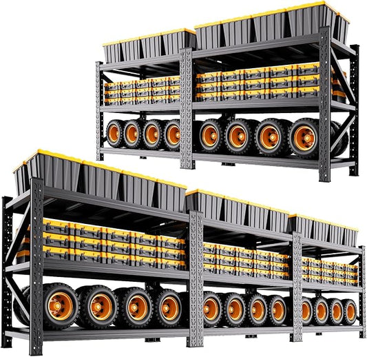 5 Pack Heavy Duty Metal Garage Shelving, 59" Wx20 Dx54.3 H, 3-Tier Adjustable Storage Shelves for Garage Storage, Industrial Metal Shelving & Shelves Organizer for Warehouse, Workshop & Home
