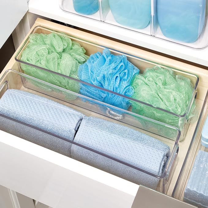 iDesign Stackable Fridge Bin with Handles, Set of 3, Clear | Ideal for Freezer or Pantry, Made in USA
