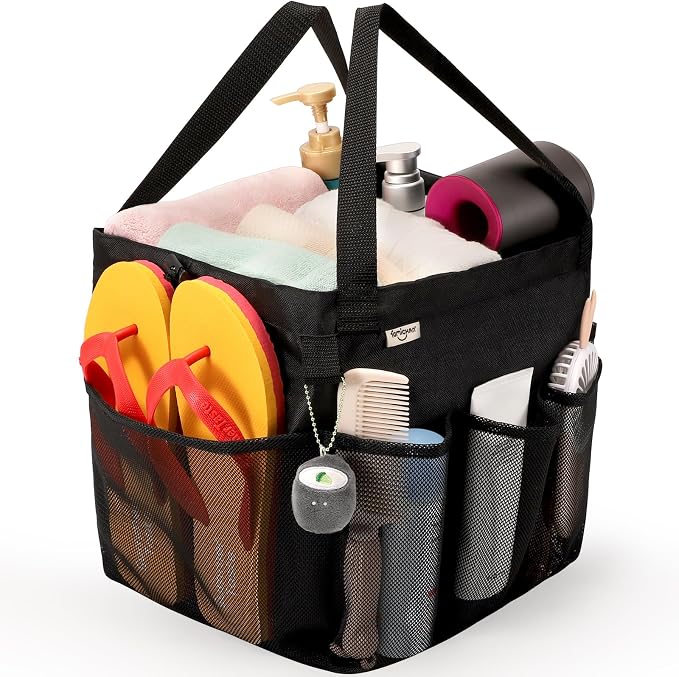 famichan Mesh Shower Caddy Portable, Dorm Room Essentials for College Students, Large Capacity with 8 Pockets Shower Bag for Camping,Swimming,Gym,Travel