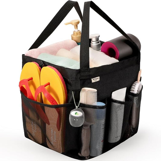 famichan Mesh Shower Caddy Portable, Dorm Room Essentials for College Students, Large Capacity with 8 Pockets Shower Bag for Camping,Swimming,Gym,Travel