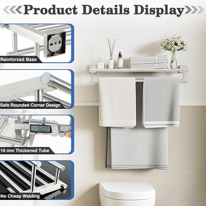 Alise Double Towel Rack for Bathroom,24 Inch Bathroom Tower Holder Towel Shelf with Double Towel Bars Wall Mount,SUS304 Stainless Steel Towel Hanger Double Tower Bar for Bathroom Wall,Brushed Nickel | Bathroom Tower Holder Towel Shelf with Double Towel...