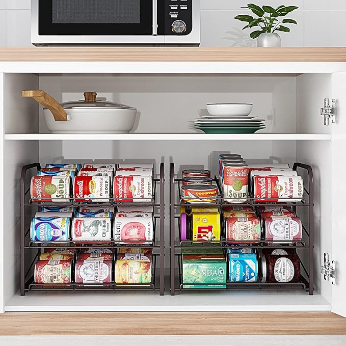 Can Rack Organizer,3 Tier Stackable Can Storage Dispenser,Bronze | Can Food Storage Rack|Holds 36 Cans|Space-Saving Pantry&Cabinet|Easy Access to Canned Goods-13.4"D x 16.6"W x 14.8"H