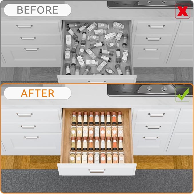 4 Pack Adjustable Narrow In Drawer Spice Organizer - Expandable From 9'' to 17.7'' - Acrylic Drawer Seasoning Organizer,Clear Spice Drawer Insert Tray for Drawers Condiment,Jar Organization
