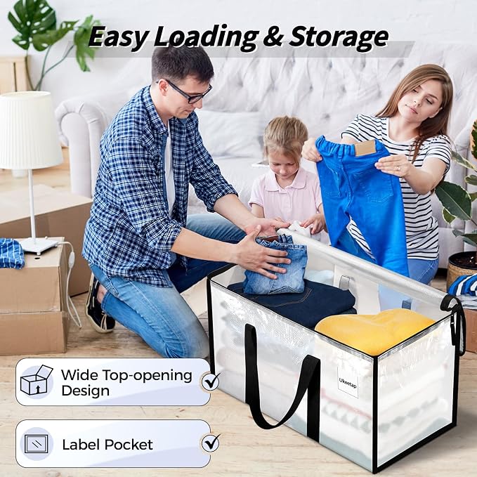 16 Pack Extra Large Clothes Storage Bins with Lids, Storage Bags with Reinforced Handles & Heavy-Duty Zippers, Moving Bags, Moving Boxes Totes for Clothes Packing, Dorms, College Supplies, Clear