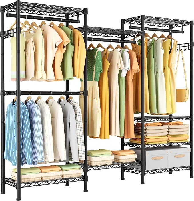 Golpart Heavy Duty Clothes Rack Metal Wardrobe with Adjustable Wire Shelves | Closet Organizers and Storage Clothing Rack Metal System Freestanding Hanging Clothes System Free Standing Garment Coat Racks