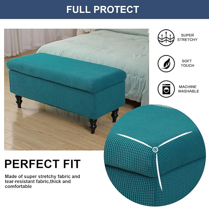 FUANGUI Ottoman Cover Slipcovers Rectangular Folding Stretch | Storage Bench Footrest Sofa Stool Covers Footstool Protector with Elastic Bottom, Removable Washable,Medium