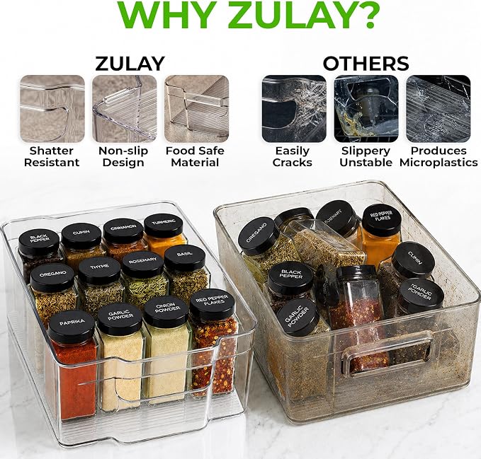 Zulay Kitchen 4 Pack Clear Refrigerator Organizer Bins - Large Fridge Organizers and Storage Containers - Transparent, BPA Free, Durable, Shatterproof