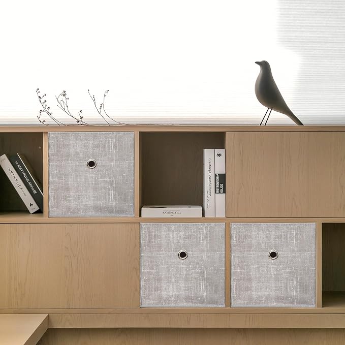 Foldable Storage Cubes Bins ,11 Inch Cloth Storage Cube Fabric Storage Box Cubes Organizer Baskets with Handles for Home Organizer Set of 6 (Cowboy Grey)