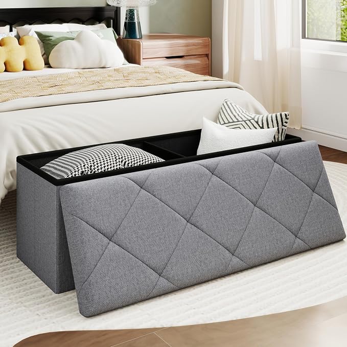 43 Inches Folding Storage Ottoman Bench for Bedroom,660 lb Ottoman with Storage End of Bed Storage Bench,for Bedroom,Living Room,Entryway,Dark Gray（43Wx15Dx15H