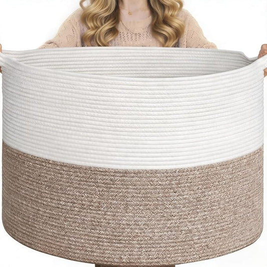 Goodpick 65L Large Woven Rope Basket for Blankets Living Room, 65L | 19.7 x 19.7 x 12.6 In Woven Basket for Storage, Kids Toy Storage for Playroom, Laundry Basket for Towels,Mele