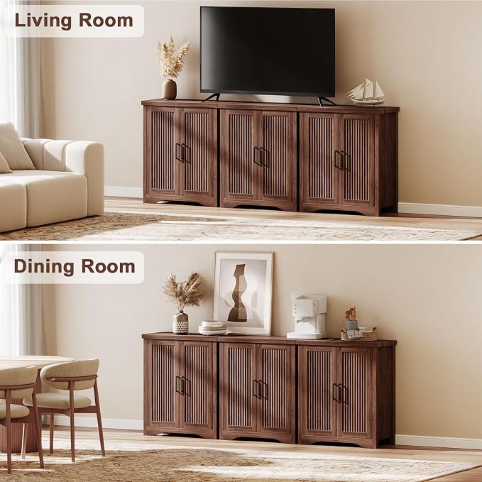 29" Fluted Sideboard Buffet Cabinet with Storage,Walnut | Modern Credenza with 2 Doors & Adjustable Shelves,Coffee Bar Table Console for Dining Room Kitchen Living Room Entryway