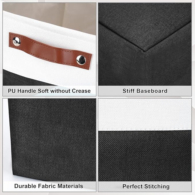 Bagnizer Large Fabric Storage Baskets | 50L Storage Bins, Decorative Linen Closet Baskets with Handles for Organizing, Shelf, Toys, Clothes, Home, Office, Nursery, 17x12x15Inches (Black&White)