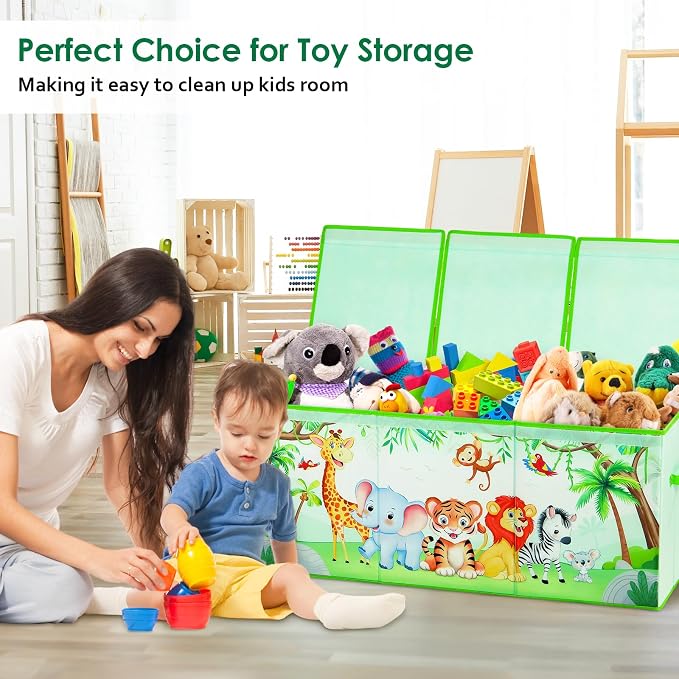 Large Toy Box Collapsible Chest Organizer with Flip Lid for Kids | Oxford Storage Box with Handle for Boy Girl Sturdy Waterproof Organizing Decor for Bedroom Playroom Nursery 37.7×12.5×15.7''