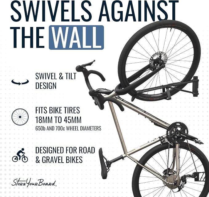 StoreYourBoard Swivel Bike Wall Mount, No Lift Vertical Rack, 4 Pack | Wall Mount Bike Rack, Vertical Bike Storage, Swivels Flat to Wall, No Lift