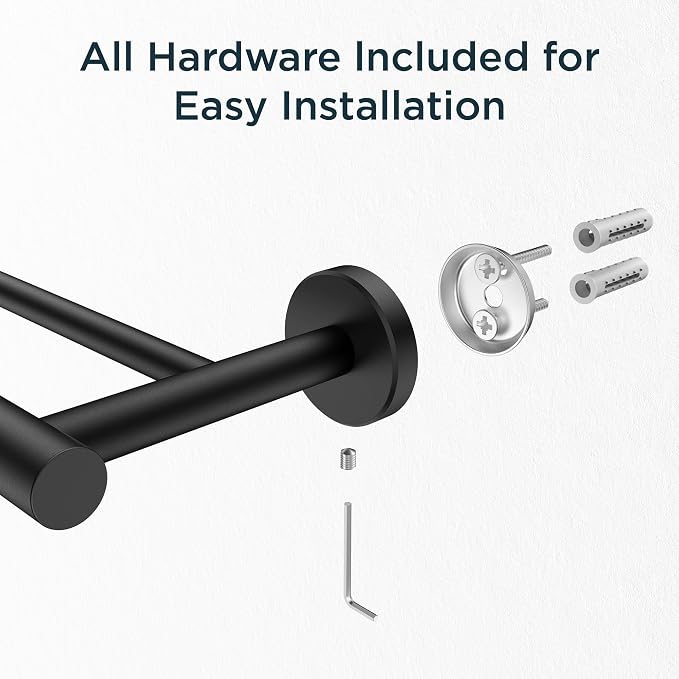 FORIOUS Double Towel Bar 24" Towel Racks for Bathroom Wall Mounted Black | Total Length 26 Inch, Rustproof, Stainless Steel Towel Holder, Wall Mounted for Bathroom Bedroom, Heavy Duty, Space Saving