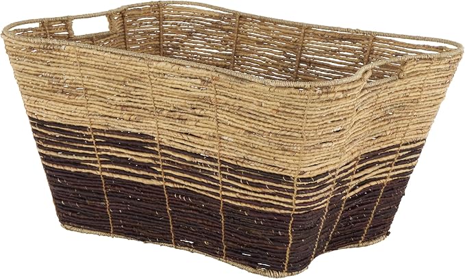 Deco 79 Seagrass Handmade Decorative and Functional Storage Basket Oversized Color Block Basket Organizer with Slot Handles, Basket for Storage 30" x 20" x 15", Brown