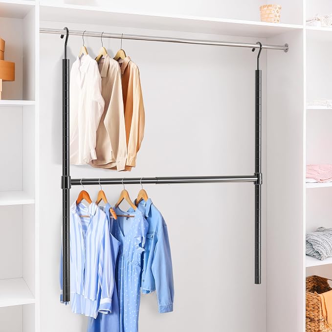 Simple Houseware Adjustable Closet Hanging Rod, Black