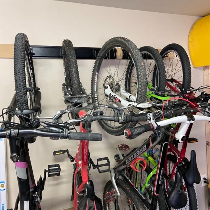TORACK Wall Mounted Bike Storage Rack, Vertical Bikes Storage for Garage 5 Bikes Hangers for Wall, Modular Bicycle Storage Rack(3 Rails, 5 Bike Hooks, 3 Helmet Hooks)