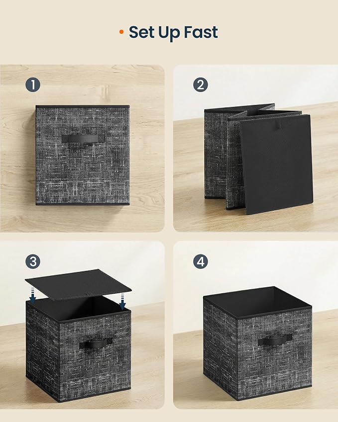 SONGMICS HOME Foldable Storage Cubes Set of 10, Fabric Shelf Organizer Bins with Handles, Closet Storage Boxes for Clothes, 10.4 x 10.4 x 11.2 Inches, Black