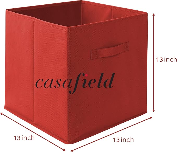 Casafield Set of 6 Collapsible Fabric Cube Storage Bins, Red - 13" Foldable Cloth Baskets for Shelves, Cubby Organizers & More