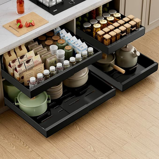PAKETA 1 Pack Expandable Pull Out Cabinet Organizer,21" Deep | Pull Out Drawers for Cabinets with width from 12" to 20",Sliding Drawers for Cabinets with Upgrade 3 Slide Rails,hold 65 lbs