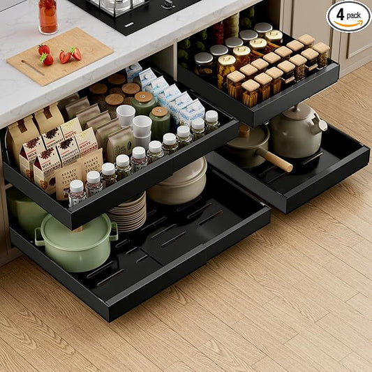 PAKETA 4 Pack Expandable Pull Out Cabinet Organizer,21" Deep | Pull Out Drawers for Cabinets with width from 12" to 20",Sliding Drawers for Cabinets with Upgrade 3 Slide Rails,hold 65 lbs