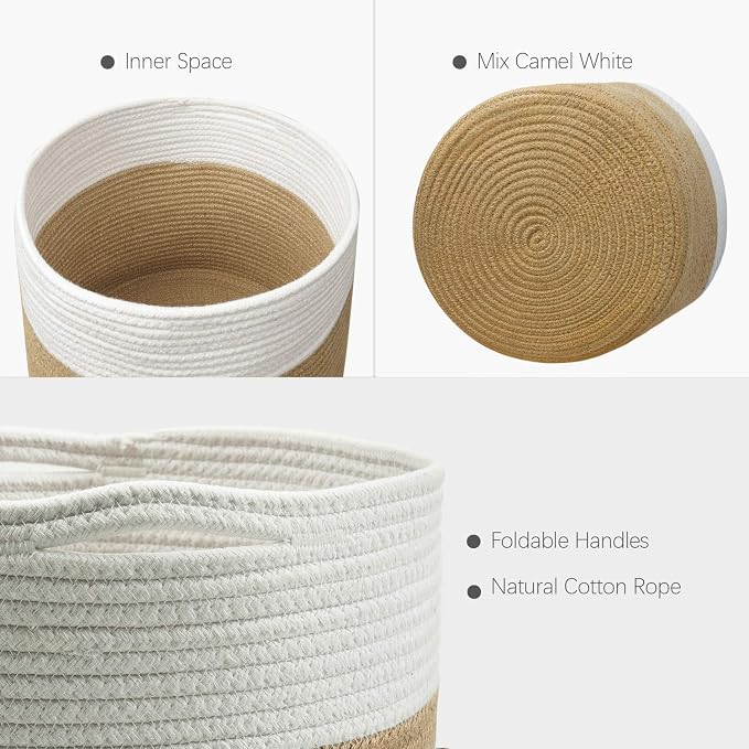 TIMEYARD Large Plant Basket, Planter for Indoor Plants, Jute Mixed White | 12" x 12" Storage Organizer Basket Rustic Home Decor, Rope Planter, Woven Pot for Indoor Plants