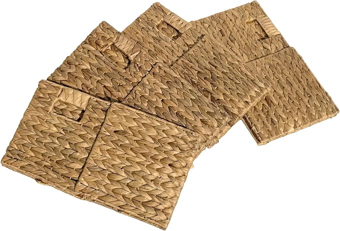 4 Decorative Hand-Woven Water Hyacinth Wicker Storage Basket, 9x9x9