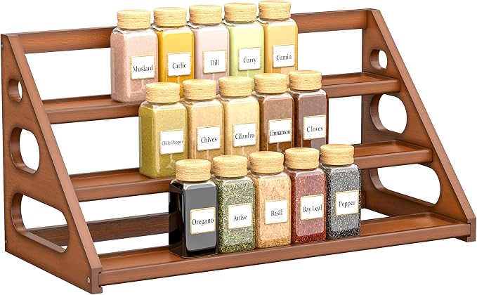 Spice Rack - Bamboo Wood Spice Rack Organization for Cabinet/Countertop - Brown