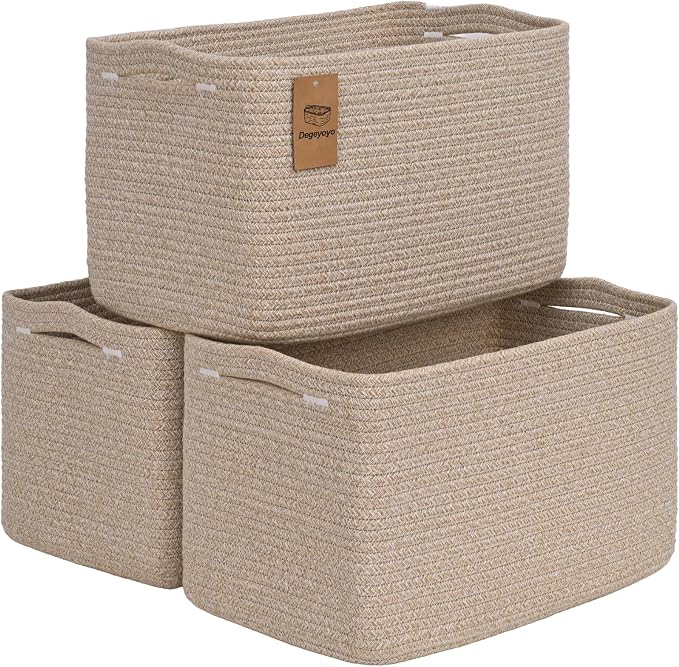 Baskets for Organizing,Storage Baskets,3 Pack Baskets for Shelfves,15"×10"×9" Woven Brown Basket,toy storage bins,bins for organization