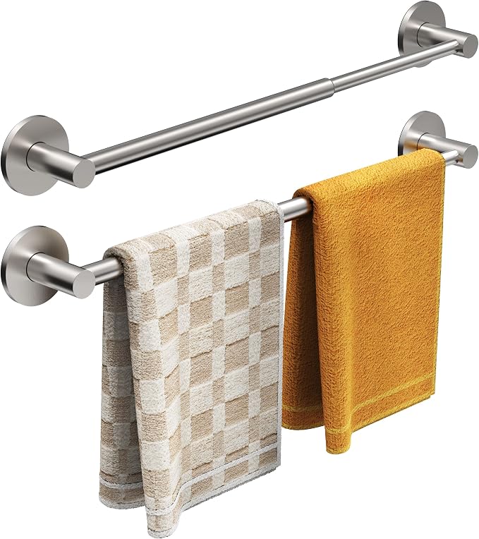 Magnetic Towel Bar, Adjustable Towel Rod with Larger Magnetic Base & Hidden Magnet Design, Non-Slip Magnetic Towel Holder for Refrigerator, Dishwasher, Oven, Washer (Silver, 2Pack)