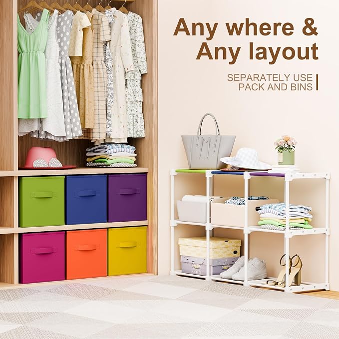 Briwooody 6 Cube Storage Organizer Storage Bins Shelf,Multicolor