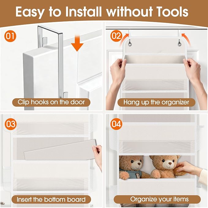 Over The Door Organizer Storage behind Door Hanging Organizer for Nursery | 5 Tier, 10 Side Pockets, Clear Window, Sturdy Construction, Space-Saving Storage for Closet, Bedroom, Bathroom & Nursery