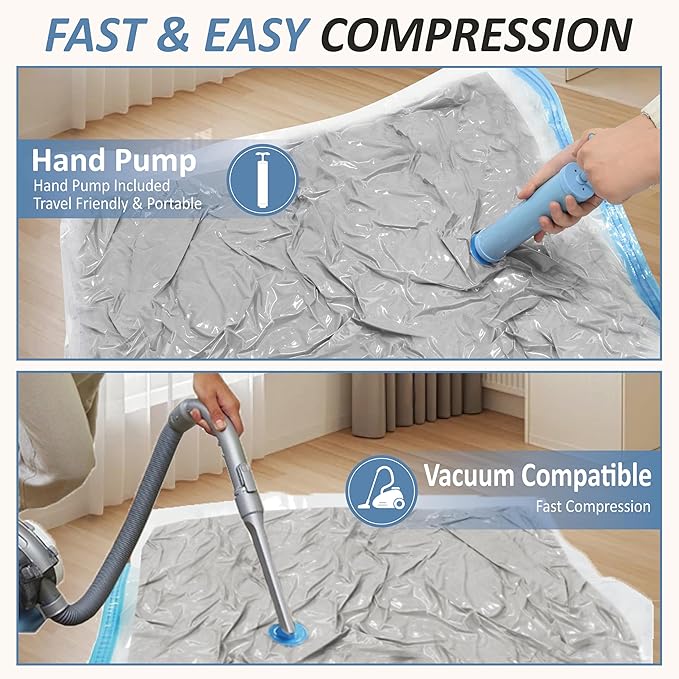 Cozy Essential Vacuum Storage Bags, 80% Compression Vacuum Seal Space Saver Plastic Packaging Bags for Clothes, Blankets, Pillow, Bedding, Comforters, Sealer Clothing Storage,12 Small