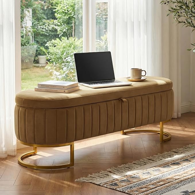 65 Inch Storage Ottoman Bench Velvet End of Bed Storage Bench King Size Upholstered Tufted Bench Large Space for Bedroom Living Room Entryway Coffee