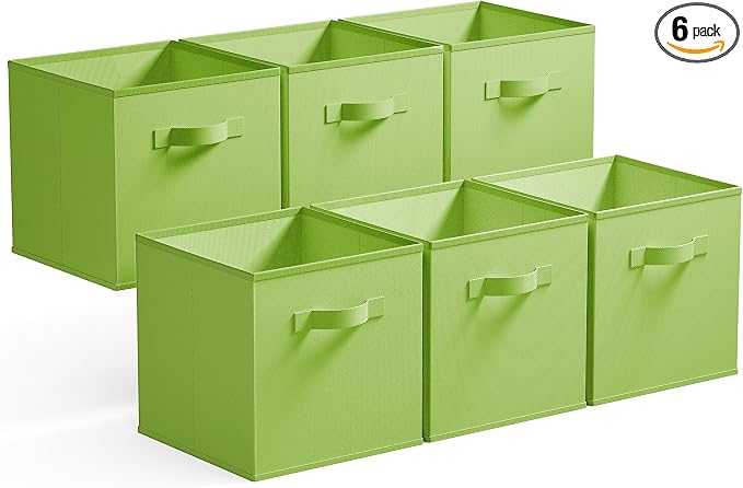 GRANNY SAYS Cube Storage Bins, 11 Inch 6 Pack Cube Storage Organizer, Foldable Fabric Storage Bins with Handle, Storage Baskets for Shelves, Closet, Light Green