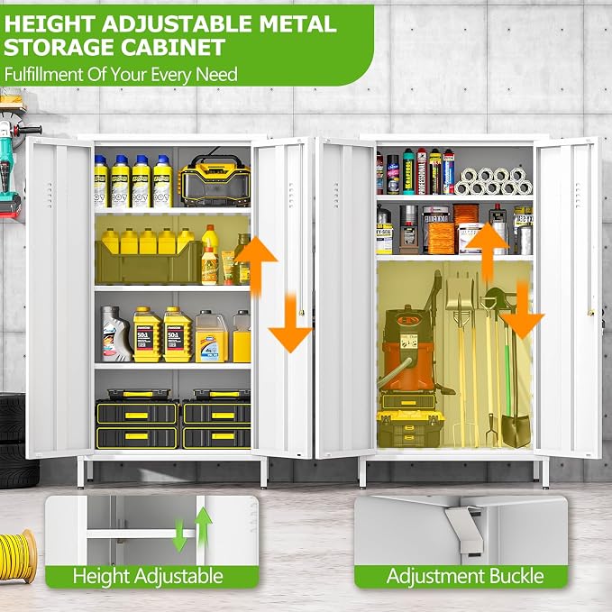 PAOFIN 47" Metal Storage Locker, Lockable Employees Metal Locker with 2 Door and Adjustable Shelves, Steel Locker for Home, School, Office, Gym (White)